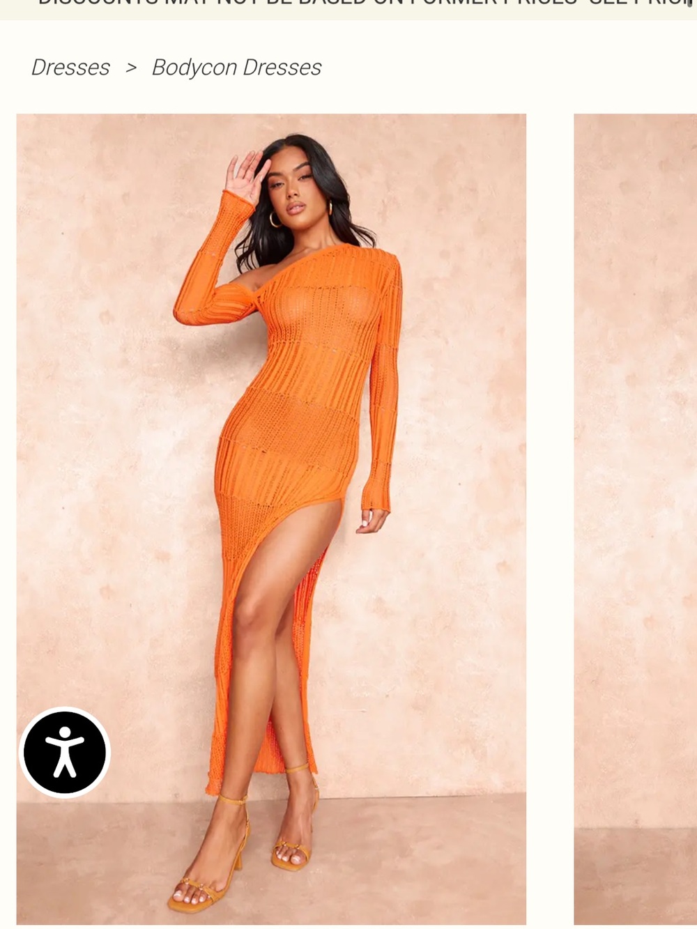 PrettyLittleThing Bright Orange One-Shoulder Ribbed Maxi Dress